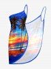 Coconut Tree Sun Seascape Ombre Sky Print Convertible Hawaii Beach Cover - Bleu XS