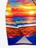 Coconut Tree Sun Seascape Ombre Sky Print Convertible Hawaii Beach Cover - Bleu XS