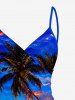 Coconut Tree Sun Seascape Ombre Sky Print Convertible Hawaii Beach Cover - Bleu XS