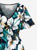 Flowers Tropical Leaf Print Surplice Hawaii Midi Dress -  