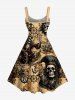 Pirate Skull Ship Rudder Anchor Cruise Print Hawaii Tank Dress - Bronze 2X