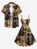 Pirate Skull Ship Rudder Anchor Cruise Print Hawaii Tank Dress - Bronze 3X
