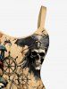 Pirate Skull Ship Rudder Anchor Cruise Print Hawaii Tank Dress - Bronze 3X
