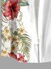 Plus Size Hibiscus Flower Tropical Leaf Print Buttons Pocket Hawaii Shirt For Men - Blanc 3XL