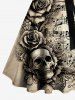 Skull Flower Music Symbol Print Hawaii Button A Line Dress with Removable Belt -  