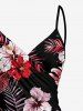 Tropical Leaf Hibiscus Flower Print Hawaii Convertible Beach Cover Up - Rouge 1X