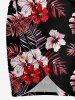 Tropical Leaf Hibiscus Flower Print Hawaii Convertible Beach Cover Up - Rouge 1X