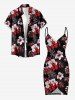 Tropical Leaf Hibiscus Flower Print Hawaii Convertible Beach Cover Up - Rouge 1X
