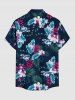 Tropical Leaf Flower Print Hawaii Button Pocket Shirt For Men - Paon Bleu 2XL