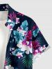 Tropical Leaf Flower Print Hawaii Button Pocket Shirt For Men - Paon Bleu 2XL