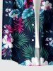 Tropical Leaf Flower Print Hawaii Button Pocket Shirt For Men - Paon Bleu 2XL