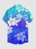 Tropical Leaf Hibiscus Flower Ombre Print Hawaii Button Pocket Shirt For Men - Bleu 5XL