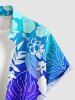 Tropical Leaf Hibiscus Flower Ombre Print Hawaii Button Pocket Shirt For Men - Bleu 5XL