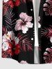 Tropical Leaf Hibiscus Flower Print Hawaii Button Pocket Shirt For Men - Rouge 5XL