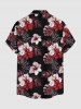 Tropical Leaf Hibiscus Flower Print Hawaii Button Pocket Shirt For Men - Rouge 5XL