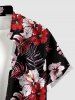 Tropical Leaf Hibiscus Flower Print Hawaii Button Pocket Shirt For Men - Rouge 5XL