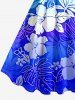 Plus Size Tropical Leaf Hibiscus Flower Ombre Print Hawaii A Line Dress - Bleu M