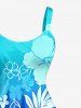 Plus Size Tropical Leaf Hibiscus Flower Ombre Print Hawaii A Line Dress - Bleu M