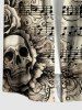 Skull Flower Music Symbol Print Hawaii Button Pocket Shirt For Men -  