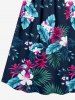 Tropical Leaf Flower Print Hawaii Surplice A Line Cami Dress - Paon Bleu L