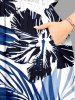 Tropical Leaf Hibiscus Flower Print Hawaii Split Pocket A Line Midi Dress - Bleu 5X