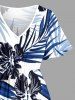Tropical Leaf Hibiscus Flower Print Hawaii Split Pocket A Line Midi Dress - Bleu 5X