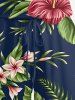 Tropical Leaf Hibiscus Flower Print Hawaii Drawstring Pocket Romper - Paon Bleu 5X