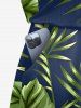 Tropical Leaf Hibiscus Flower Print Hawaii Drawstring Pocket Romper - Paon Bleu 5X