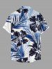 Tropical Leaf Hibiscus Flower Print Hawaii Button Pocket Shirt For Men - Bleu profond 3XL