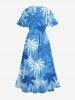 Coconut Tree Print Hawaii Split Pocket A Line Midi Dress -  