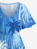 Coconut Tree Print Hawaii Split Pocket A Line Midi Dress -  