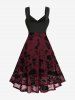 Gothic Plus Size Ruched Braided Panel Skulls Flocking Mesh Tank Dress - Rouge Vineux L | US 12