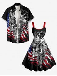 Ethnic Skull Patriotic American Flag Print Matching Outfit For Couples -  