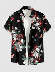 Flower Leaf Print Hawaii Button Pocket Shirt For Men - Noir 6XL