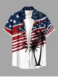 Coconut Tree Patriotic American Flag Print Hawaii Button Pocket Shirt For Men -  