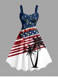Coconut Tree Patriotic American Flag Print Hawaii A Line Dress -  