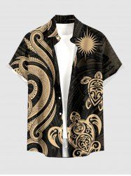 Turtle Sun Ethnic Graphic Print Hawaii Button Pocket Shirt For Men -  