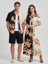 Flower Leaf Branch Print Matching Hawaii Beach Outfit For Couples -  