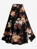 Solid Cinched Top and Flower Leaf Branch Print Hawaii Split A Line Skirt Matching Set -  