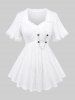 Hollow Out Hearts Lace Trim Bowknot Top and Lace Up Flocking Mesh Leggings Plus Size Outfit -  