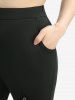 Hollow Out Hearts Lace Trim Bowknot Top and Lace Up Flocking Mesh Leggings Plus Size Outfit -  