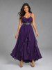 Plus Size Ruffles Trim Twist Crisscross Strapy Cami Dress With Stripes Print Belt - Pourpre  L | US 12