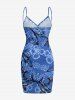 Cache-maillot de plage convertible hawaïen à imprimé fleurs, feuilles et requins - Bleu S