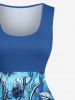 Skulls Flower Leaf Branch Print Hawaii Vintage Swing A Line Dress - Bleu profond 2X