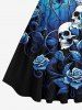 Skulls Flower Leaf Branch Print Hawaii Vintage Swing A Line Dress - Bleu profond 3X
