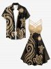 Turtle Sun Ethnic Graphic Print Hawaii Ruched Crisscross Strappy A Line Dress -  