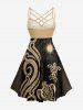 Turtle Sun Ethnic Graphic Print Hawaii Ruched Crisscross Strappy A Line Dress -  