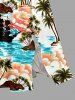 Coconut Tree Flower Sea Sailboat Print Hawaii Split Pocket A Line Midi Dress -  