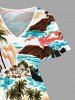 Coconut Tree Flower Sea Sailboat Print Hawaii Split Pocket A Line Midi Dress -  