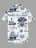 Skull Pirate Sailboat Octopus Lighthouse Print Hawaii Cruise Button Pocket Shirt For Men - Blanc 3XL